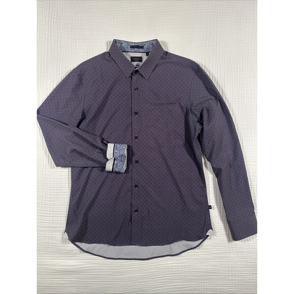 7 Diamonds 4 Way Stretch Men Medium Purple AOP Geometric Button Down Long Sleeve